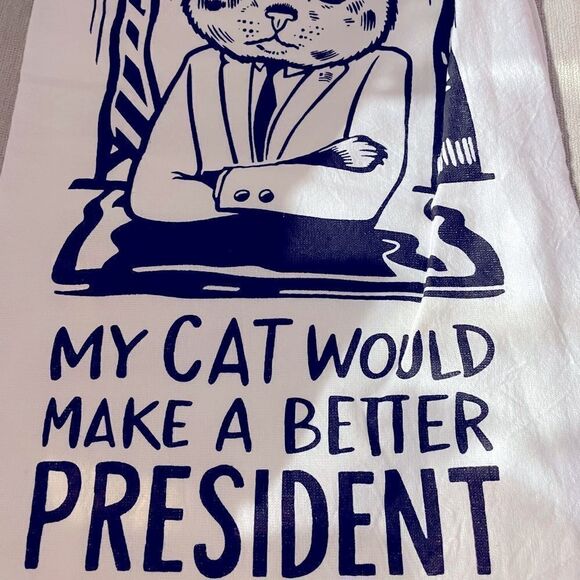 Primitives by Kathy New Dish Towel Floursack Cat President from NWT - Picture 7 of 8